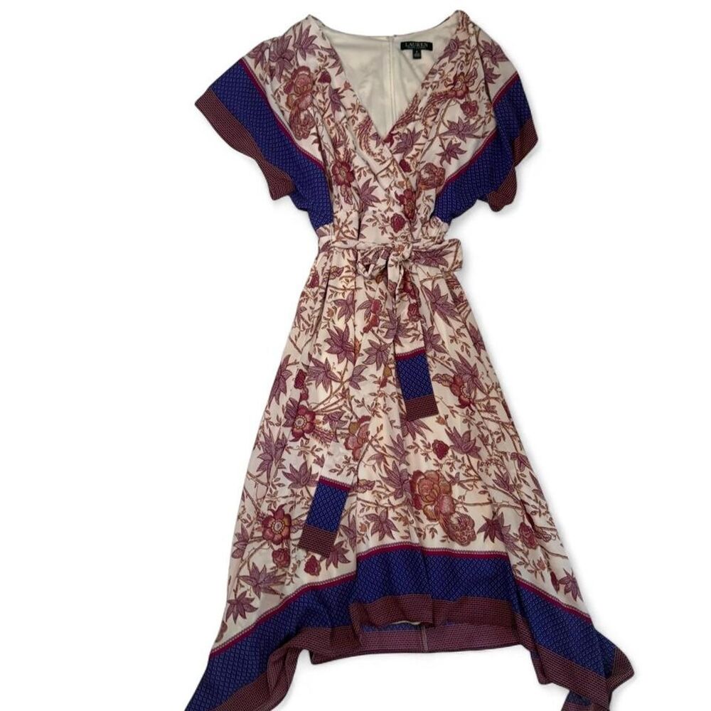 Ralph Lauren Women's Asymmetrical Handkerchief Hem Wrap Midi Dress